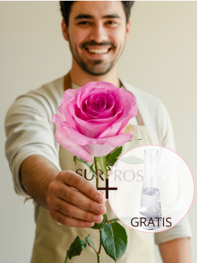 Pinke Rose inklusive Glasvase - Revival