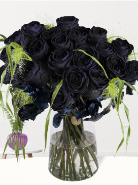 20 Schwarze Rosen mit Panicum