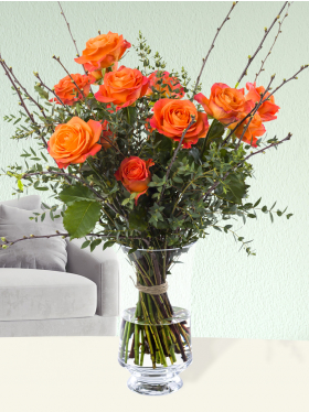 20 Orange Rosen mit Kirschblüten - Devoted