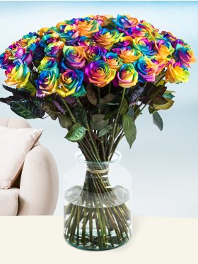 50 Regenbogen Rosen