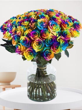 50 Regenbogen Rosen