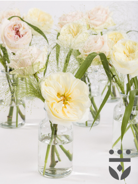 6 Pastell Centerpieces, inklusive Vasen - Platinum | Kurz gebunden