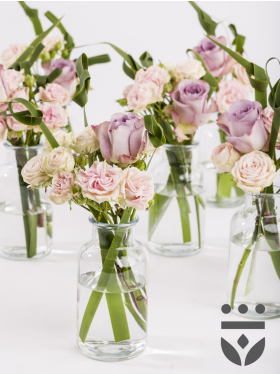 6 Pastell Centerpieces, inklusive Vasen - Gold | Kurz gebunden