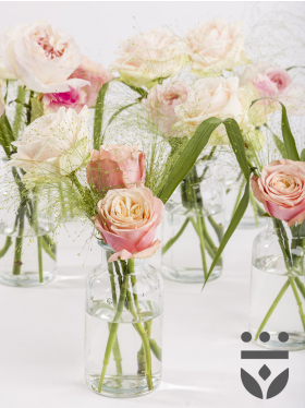 6 Pastell Plus Centerpieces, inklusive Vasen - Platinum | Kurz gebunden