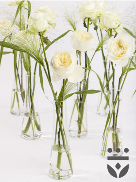 6 Weiße Centerpieces, inklusive Vasen - Platinum | Hoch gebunden