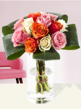 Biedermeierstrauß Orange-Weiß-Rosa