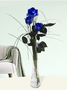 Drei Blaue Rosen inklusive Vase