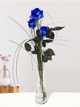 Drei Blaue Rosen inklusive Vase