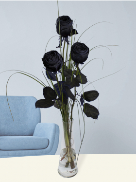Drei Schwarze Rosen inklusive Vase