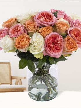 Mix Bouquet Lachs-Rosa-Weiß | Rosen aus Ecuador