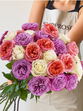 Mix Bouquet 30 Rosen aus Ecuador Lila-Rosa-Weiß