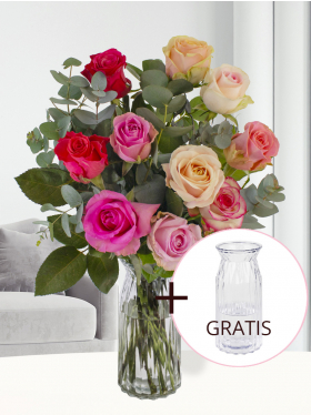 Muttertag Strauß mit Eukalyptus + Gratis Glasvase