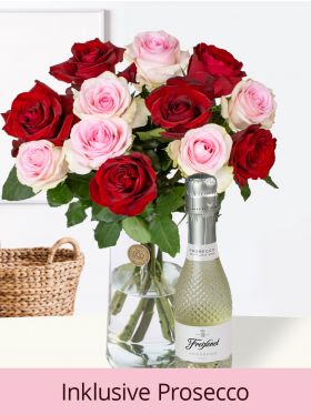Rosenstrauß Romy mit Prosecco