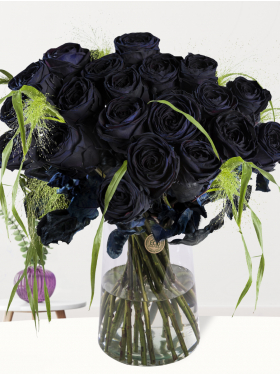 20 Schwarze Rosen mit Panicum