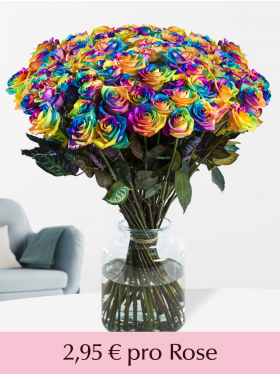 100 bis 500 Regenbogen Rosen