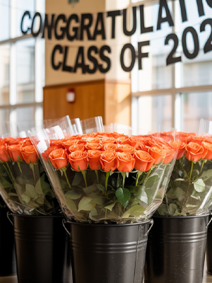 Orange Rosen für Diplomafeier