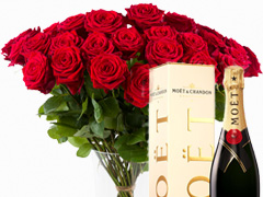 30 Rote Rosen mit Champagner