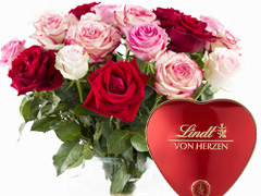 Rosenstrauß mit Lindt von Herzen